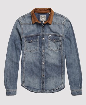 Superdry Western Denim Cord Női Ing Kék | PNOIA4018